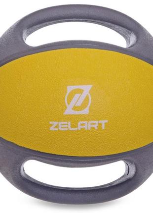 Мяч медицинский медбол с двумя ручками zelart fi-2619-4 4кг серый-желтый3 фото