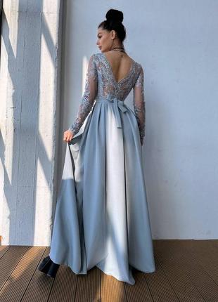Женское качественное голубое вечернее длинное элегантное платье в пол с кружевом на выход, на выпускной3 фото