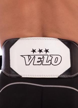 Пояс атлетический кожаный velo vl-8182 ширина-15см размер-m-xxl черный-белый3 фото