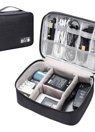 Сумка-органайзер для проводів, зарядок та аксесуарів чорна loveyouhome