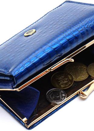 Синій лаковий жіночий гаманець із натуральної шкіри з тисненням st leather s1201а6 фото