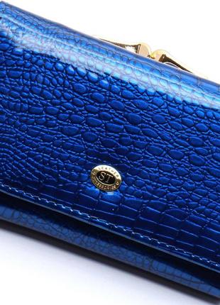 Синий лаковый женский кошелек из натуральной кожи с тиснением st leather s1201а