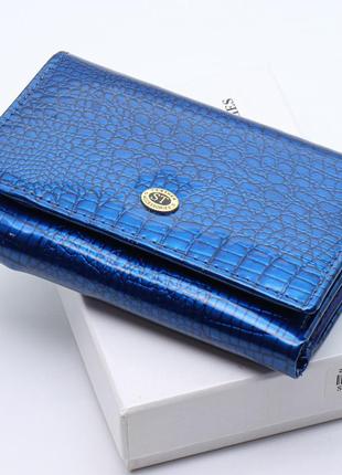 Синій лаковий жіночий гаманець із натуральної шкіри з тисненням st leather s1201а2 фото