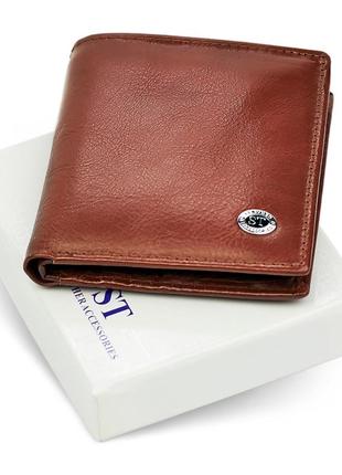 Чоловіче портмоне подвійного складання з натуральної шкіри st leather b-ms33 коричневий2 фото