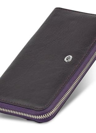 Гаманець фіолетовий жіночий з натуральної шкіри функціональний st leather st201