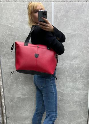 Сумка женская вместительная сумочка красная с черным9 фото