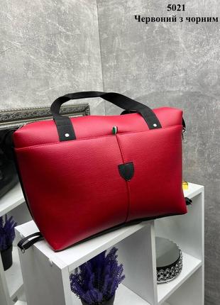 Сумка женская вместительная сумочка красная с черным2 фото