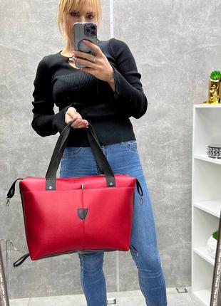 Сумка жіноча містка сумочка червона з чорним7 фото