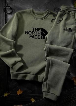 Теплый спортивный костюм the north face цвета хаки | мужской спортивный костюм зе норс фейс на флисе свитшот