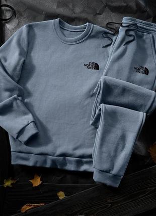 Мужской спортивный костюм на флисе the north face голубого цвета | теплый свитшот и штаны зе норс фейс на зиму