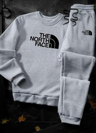 Теплый спортивный костюм the north face серого цвета | мужской спортивный костюм зе норс фейс на флисе