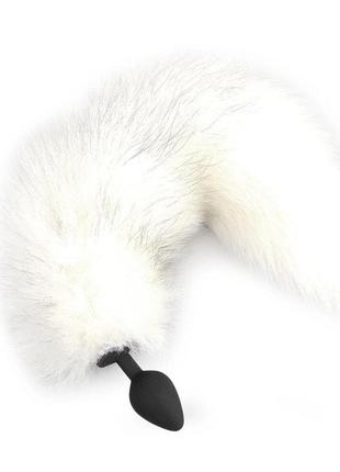 Силиконова анальна пробка з хвостом з натурального хутра art of sex size m white fox