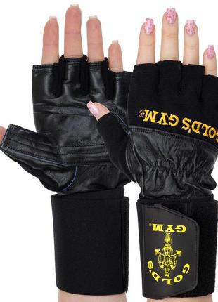 Перчатки для фитнеса и тяжелой атлетики кожаные golds gym bc-3603 s-xl черный