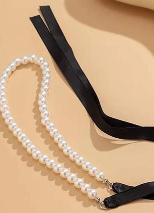 Намисто-чокер з перлами та атласною стрічкою podarkus прикраса на шию вк0262 фото