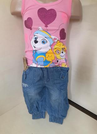 Летний костюм для девочки майка джинсовые шорты щенячий патруль 98 104 122 128
