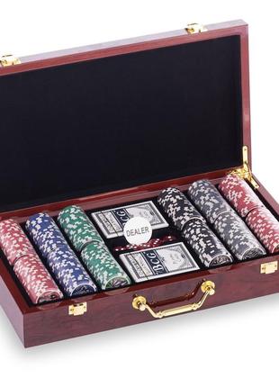 Набір для покера в дерев'яному кейсі zelart w300n 300 фішок