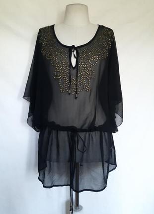 Жіноча літня напівпрозора чорна блуза блузка туніка сорочка пеньюар george хеллоуїн halloween