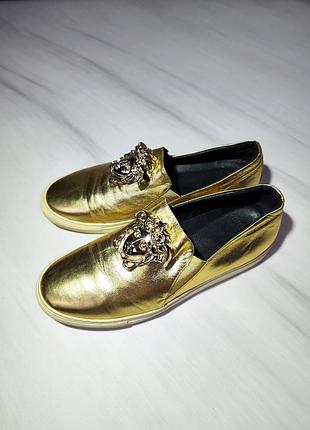 Versace gold medusa шкіряні сліпони  мокасіни