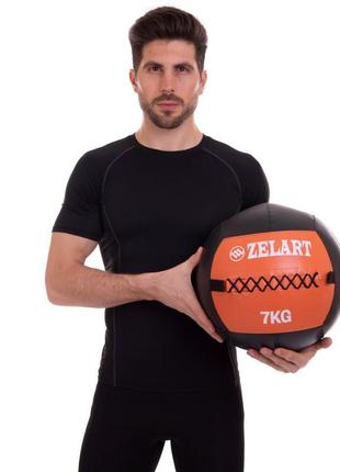 М'яч набивний для кросфіту волбол wall ball zelart fi-5168-7 7 кг чорний-жовтогарячий5 фото