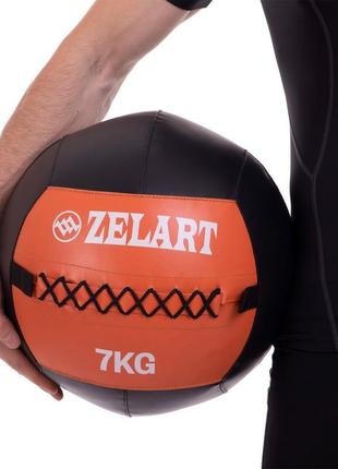 М'яч набивний для кросфіту волбол wall ball zelart fi-5168-7 7 кг чорний-жовтогарячий4 фото