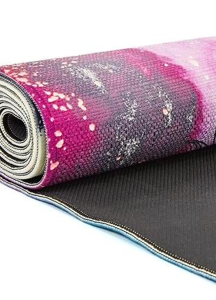 Коврик для йоги льняной (yoga mat) record fi-7156-4 размер 183x61x0,3см принт чакры акварель3 фото