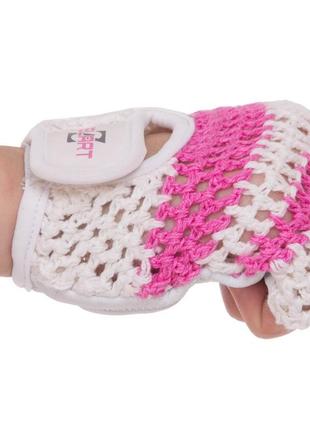 Перчатки для фитнеса и тренировок женские zelart sb-161958 размер xs-m белый-розовый4 фото