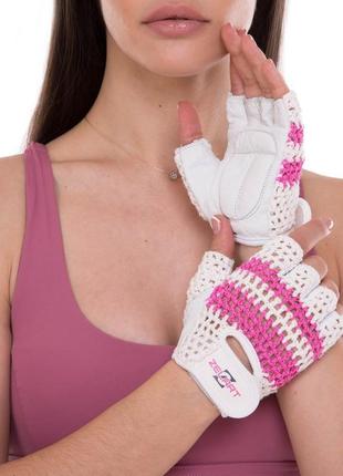 Перчатки для фитнеса и тренировок женские zelart sb-161958 размер xs-m белый-розовый6 фото