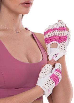 Перчатки для фитнеса и тренировок женские zelart sb-161958 размер xs-m белый-розовый7 фото