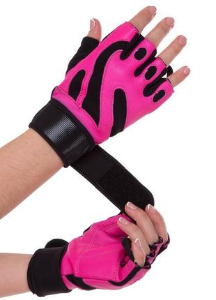 Перчатки для фитнеса и тренировок женские zelart sb-161738 размер xs-m черный-розовый2 фото