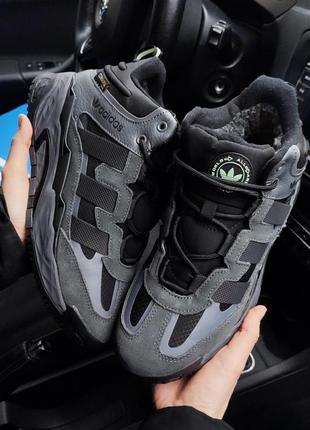 Зимние кроссовки adidas niteball EQT серые (мех)