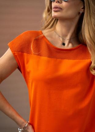 Яркая женская блузка-футболка с ажурной вставкой по плечах  42-44, 46-48, 50-524 фото