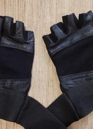Кожаные беспалые перчатки для фитнеса спортивные вело3 фото