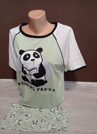 Подростковая пижама для девочки турция marilynmod умная панда футболка и шорты 10-16 лет  мята3 фото
