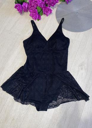 Шикарный купальник платье  купальник - сукня танкіні сдельный черного цвета купальник с юбкой2 фото