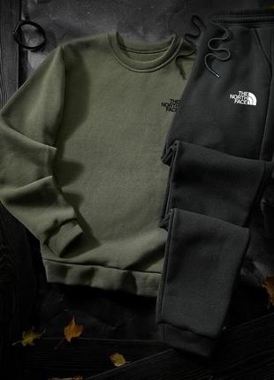 Мужской спортивный костюм на флисе the north face цвета хаки | теплый свитшот и штаны зе норс фейс на зиму