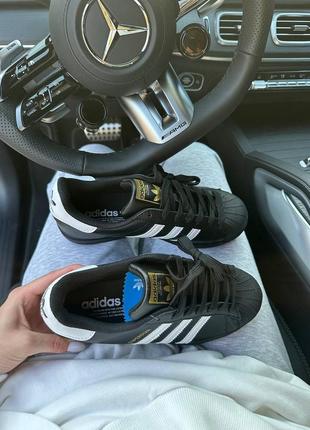 Женские кожаные кроссовки adidas superstar black white адидас суперстары черные6 фото