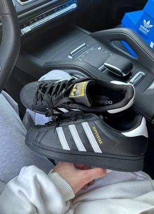 Женские кожаные кроссовки adidas superstar black white адидас суперстары черные8 фото