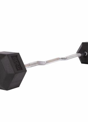 Штанга фиксированная изогнутая обрезиненная rubber hexagon barbell zelart ta-6231-50 длина-95см 50кг