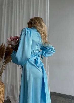 Розкішна жіноча шовкова довга сукня з пишними рукавами9 фото