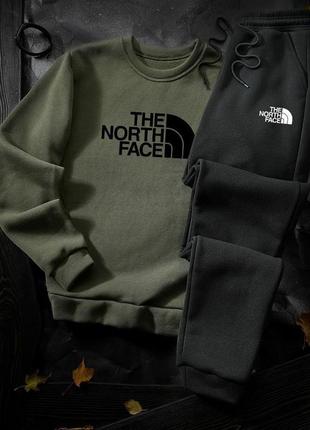 Теплый спортивный костюм the north face цвета хаки | мужской спортивный костюм зе норс фейс на флисе свитшот