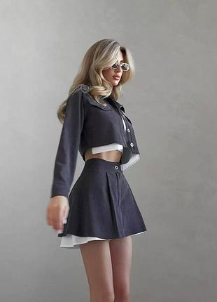 2 цвета! женский костюм с юбкой мини, короткая юбка из вельвета, укороченный жакет,...