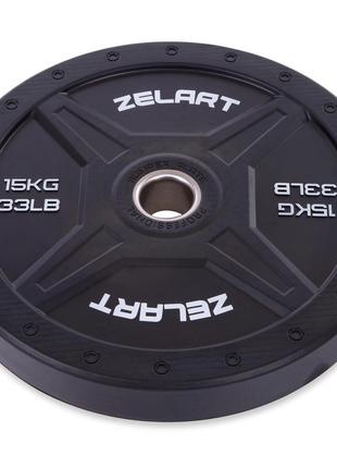 Диски (диски) бамперні для кросфіту zelart bumper plates ta-2258-15 51 мм 15 кг чорний