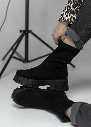 Женские ботинки zam black, замшевые сапоги, женские сапоги, сапоги замшевые