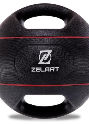 М'яч медичний медбол із двома ручками zelart ta-7827-7 вага-7 кг d-27,5 см чорний-червоний3 фото