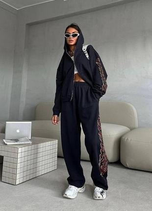 Костюм спортивный в стиле balenciaga на молнии с капюшоном темно синий розовый не кашлатится