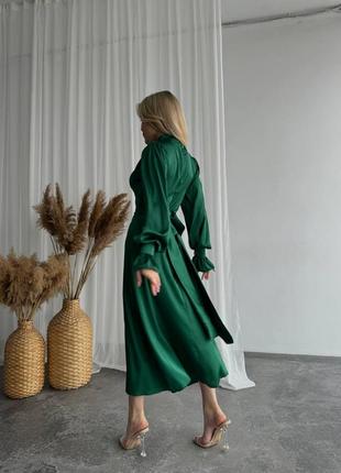 Роскошное женское шелковое длинное платье с пышными рукавами4 фото
