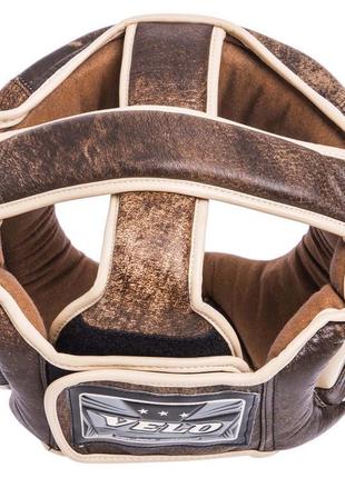 Шлем боксерский с полной защитой кожаный velo vl-2217 м-xl коричневый4 фото