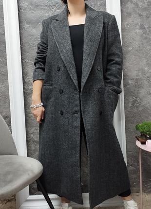 Добортное макси пальто zara/женское пальто прямого кроя/серое длинное широкое пальто