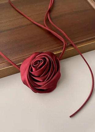 Тренд чокер кольє намисто червона бордова квітка шнурок екошкіра пов'язка на шию аксессуар2 фото