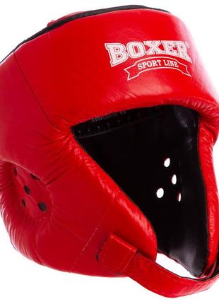 Шлем боксерский открытый с усиленной защитой макушки кожаный boxer 2029 m-l цвета в ассортименте3 фото